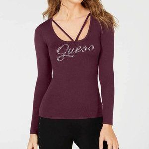 GUESS Rhinestone-Logo Graphic Top Red XL NWT! $68